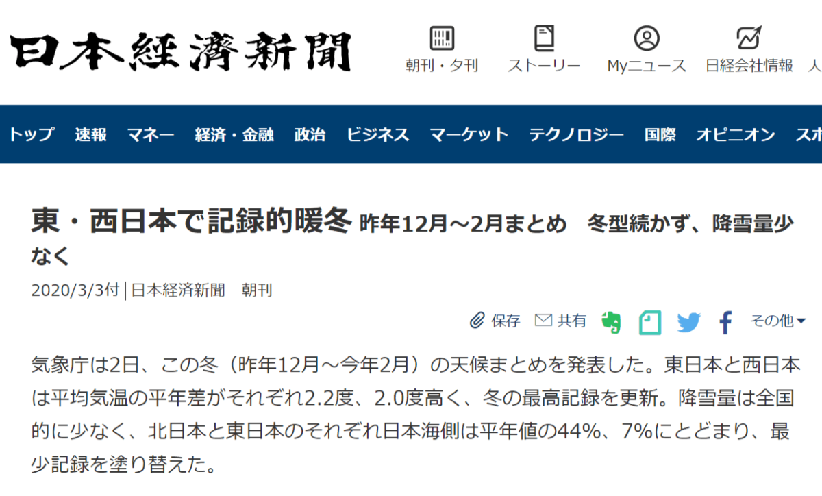 東・西日本で記録的暖冬